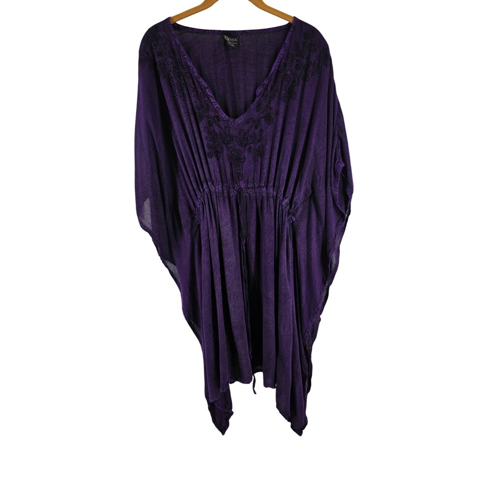 Pams Collection Purple Embroidered Kaftan Tunic Boho Beach Cover Up Free‎ Size